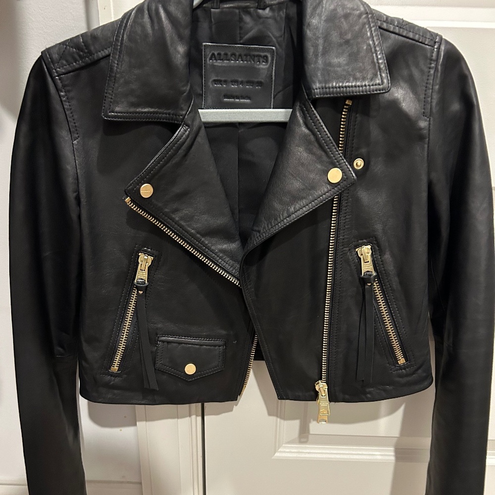 ALLSAINTS Elora Cropped Slim Leather Biker Jacket